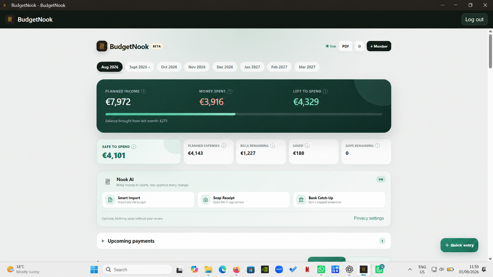 BudgetNook dashboard on a laptop